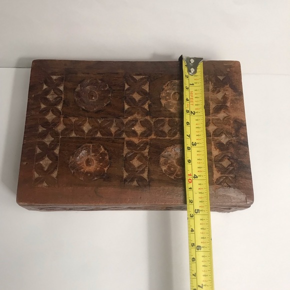 Vintage Hand Carved Wooden Trinket Jewellery Box, Floral Folk Art - Picture 4 of 16